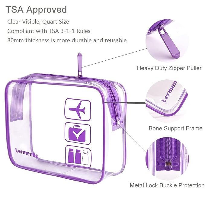 Lermende 2pcs Clear Toiletry Bag TSA Approved Travel Bag, Carry On - Image 3