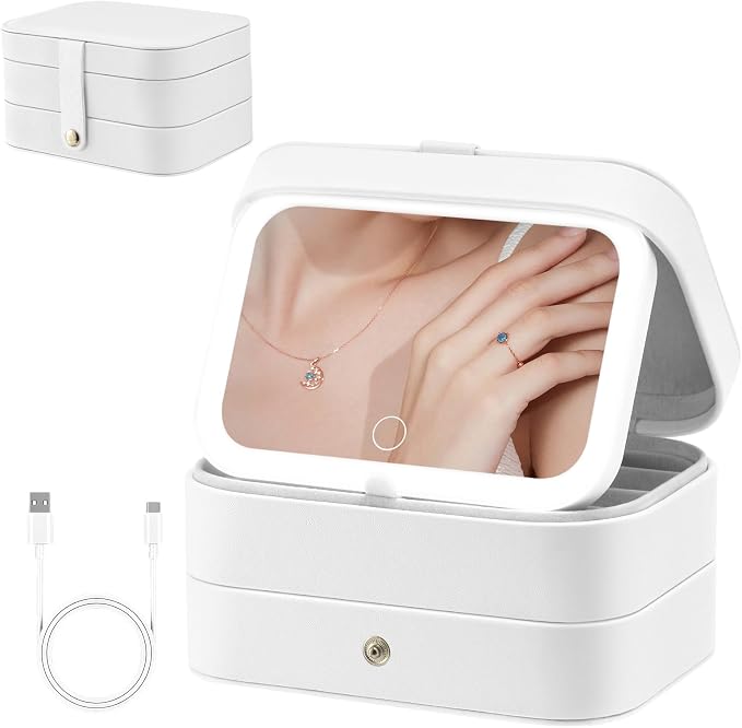 Travel Jewelry Case with LED Lighted Mirror, Portable Travel Jewelry Organizer by Unknown