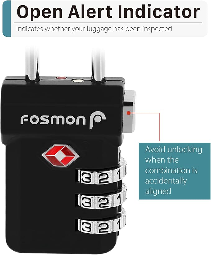 Fosmon TSA Accepted Luggage Locks, Open Alert Indicator 3 Digit Combination - Image 8