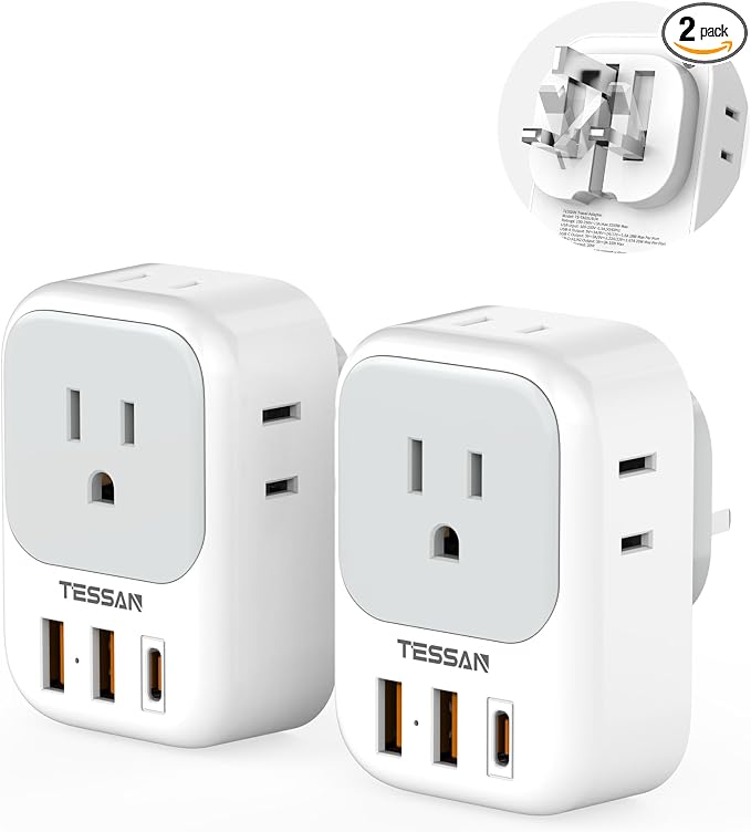 UK Adapters for Travel, TESSAN US to UK Ireland Plug Adapter 20W, Foldable by TESSAN