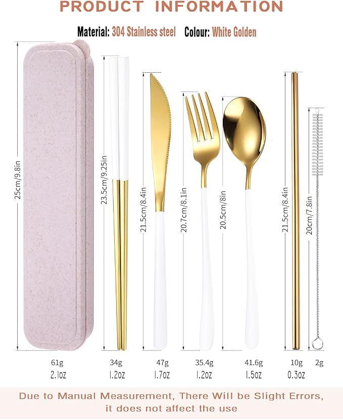 AARAINBOW 6 Pieces 18/8 Stainless Steel Flatware Set Portable Reusable Cutlery - Image 2