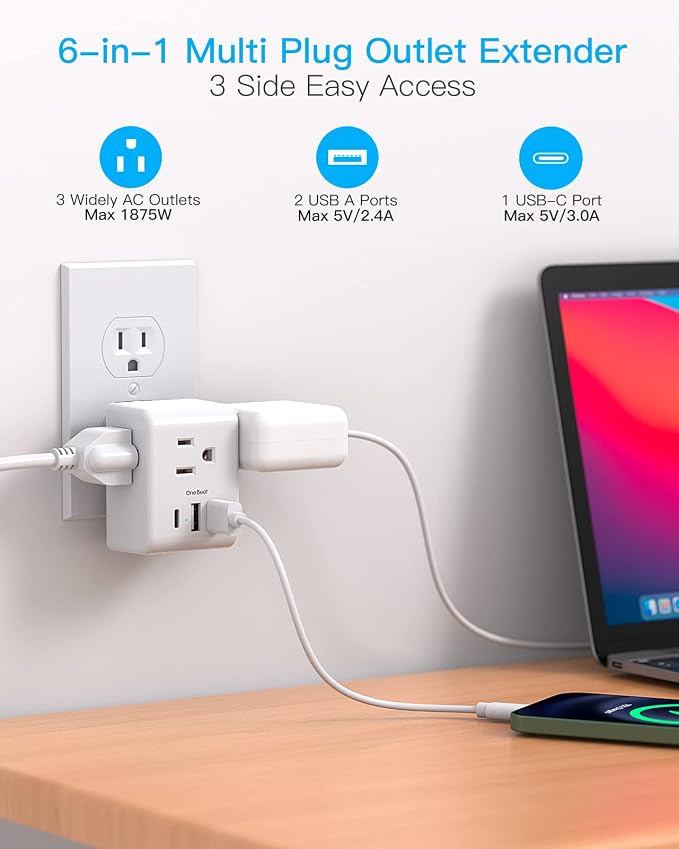 Multi Plug Outlet Extender, Power Strip Non Surge Protector Electric Outlet - Image 2