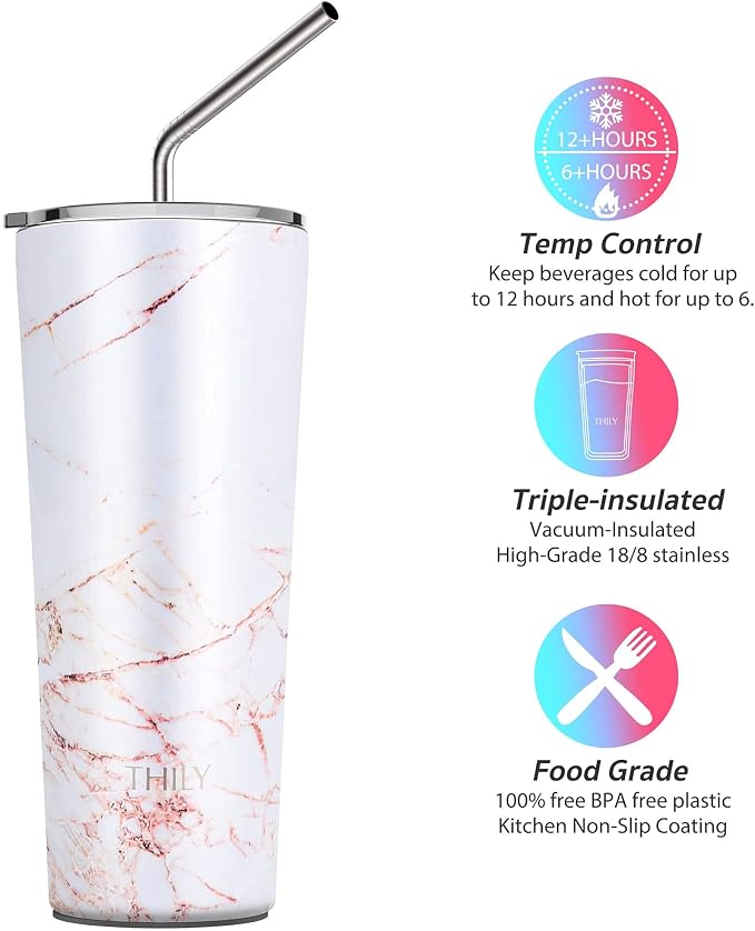 THILY Stainless Steel Vacuum Insulated Tumbler Travel Mug 26 oz Coffee Cup - Image 3