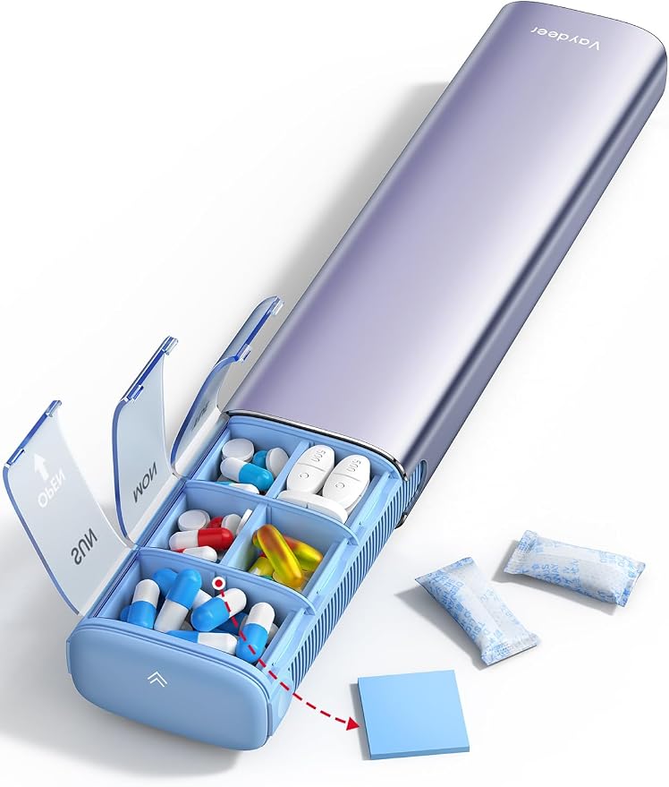 Vaydeer 7 Day Weekly Pill Organizer, Metal Travel Pill Case, Large Capacity by Vaydeer