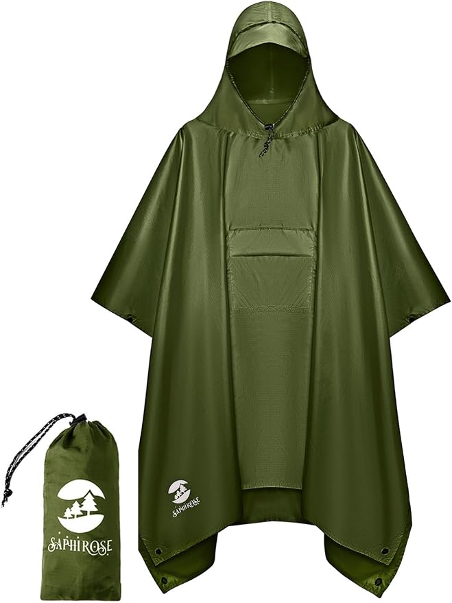 SaphiRose Extra Thick Hooded Rain Poncho Double Layer Waterproof Raincoat Jacket by SaphiRose