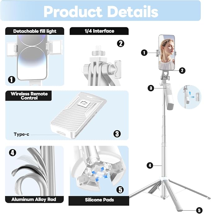 71" Selfie Stick Phone Tripod - Image 6