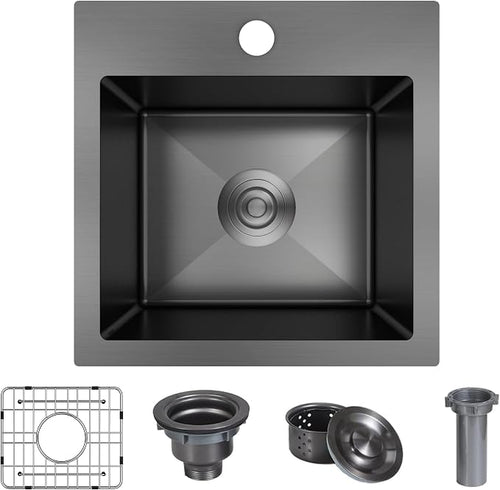 15 x 15 Inch Black Drop In Kitchen Sink by Kadorer