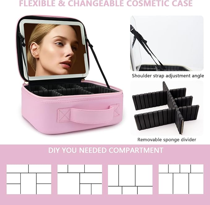 Travel Makeup Bag, with Mirror 3 Color Setting and Detachable 10x Magnifying - Image 2