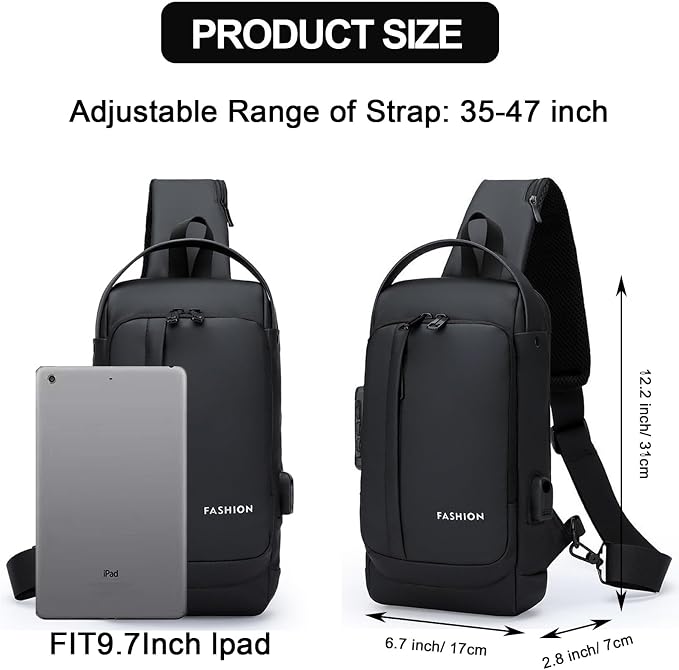 Sling Bag for Men Anti-theft USB Crossbody Shoulder Backpack Purse Waterproof - Image 6