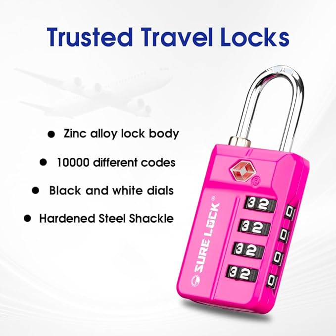 SURE LOCK TSA Approved 4-Digit Resettable Combination Luggage Locks - Image 3