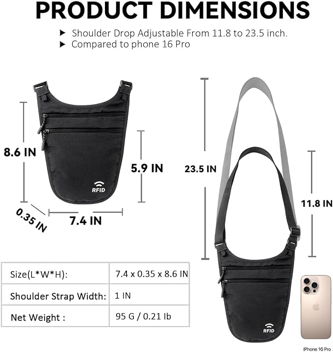 Crossbody Money Belt for Travel Women & Men Hidden, Travel Wallet Pouch - Image 6