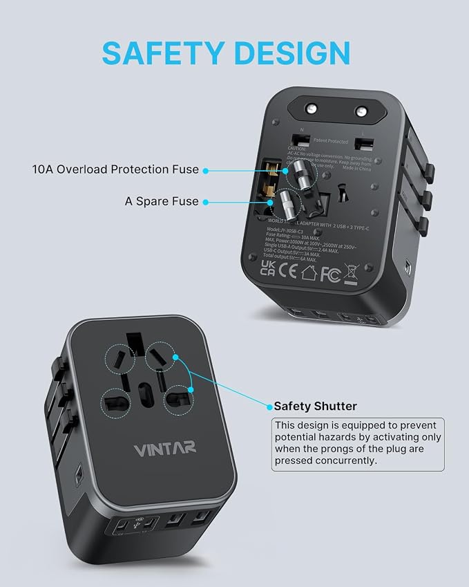 Universal Travel Adapter, VINTAR International Power Adapter - Image 5