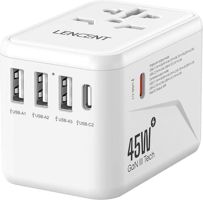 LENCENT Universal Travel Adapter, GaN III 45W International Charger by LENCENT