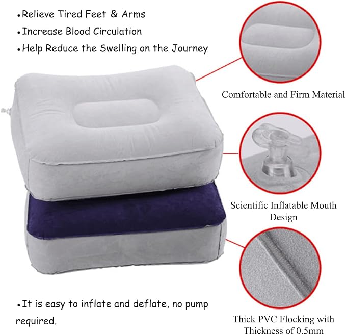 Inflatable Travel Foot Rest Pillow, Head Pad, Soft Flocking Pillow, Flights - Image 4