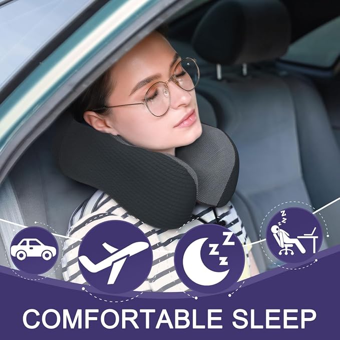 napfun Neck Pillow for Traveling, Upgraded Travel Neck Pillow for Airplane 100% - Image 2