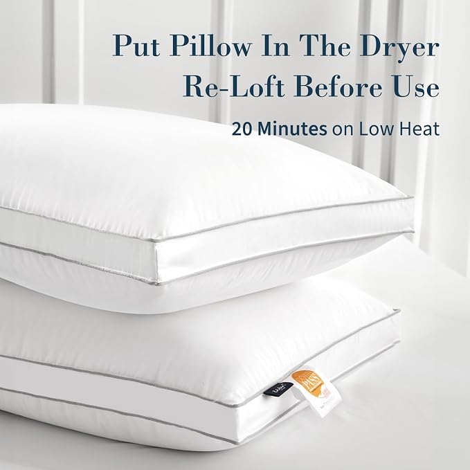Globon Luxury Feather Down Pillow, Medium Fluffy Pillow King Size, Gusseted Bed - Image 2