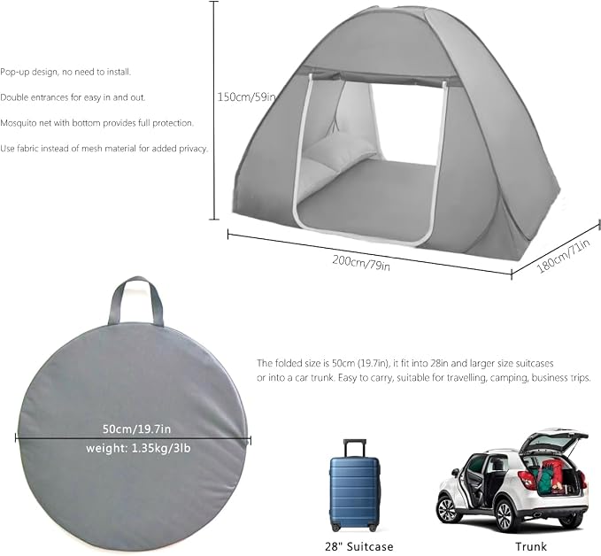 Mosquito Net for Bed, Folded Size 12 inch Portable Camping Travel Mosquito Net - Image 2