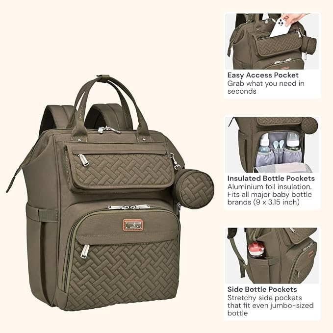 BabbleRoo Diaper Bag Backpack, Stroller Straps & Pacifier Case, Unisex Stylish - Image 4