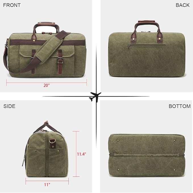 Duffle Bag for Men Waterproof Genuine Leather Canvas Travel Duffel Bags for - Image 6