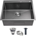 POPFLY 25 Inch Drop In Kitchen Sink, 25x18 Black Stainless Steel Top mount by POPFLY