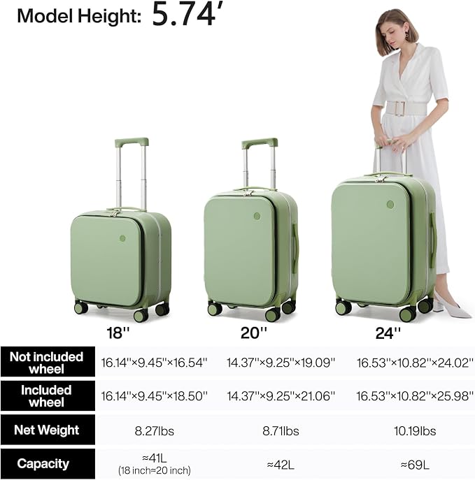 mixi Carry On Luggage, Travel Rolling Luggage Aluminum Frame PC Hardside - Image 6
