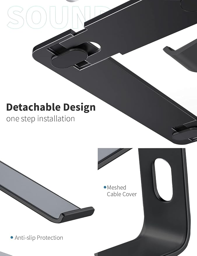 SOUNDANCE Laptop Stand, Aluminum Computer Riser, Ergonomic Laptops Elevator - Image 5