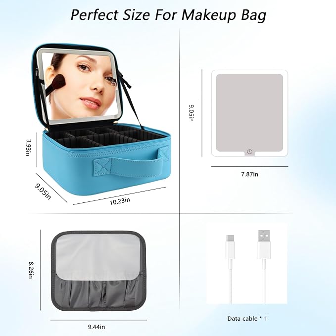 Travel Makeup Bag with LED Mirror Travel Makeup Organizer with 3 Lighted - Image 7
