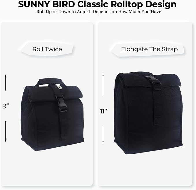 SUNNY BIRD Insulated Lunch Bag Rolltop Lunch Box - Image 3