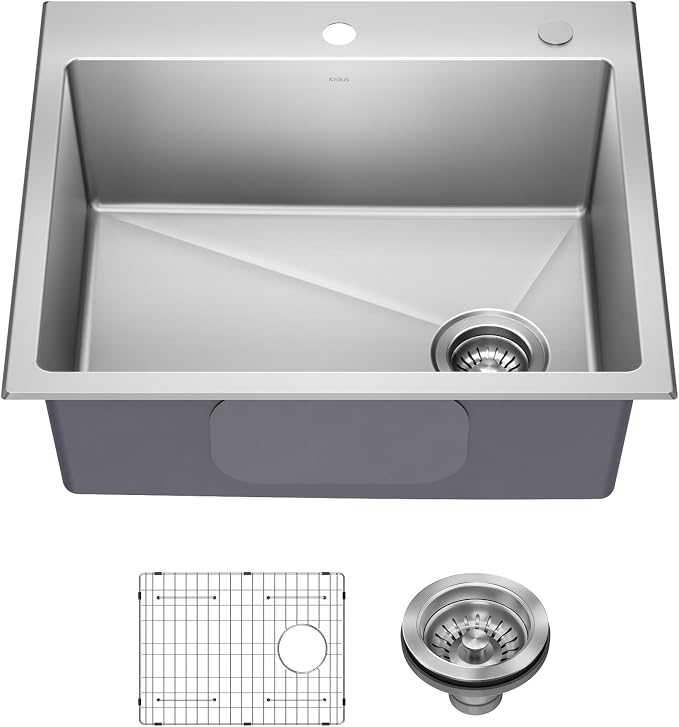 KRAUS Fairlane 25-inch Drop In/Top Mount Single Bowl 18-Gauge Stainless Steel by KRAUS