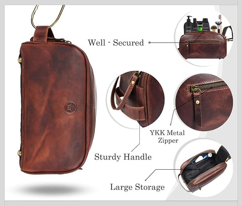 10" Premium Leather Toiletry Travel Pouch - Image 2