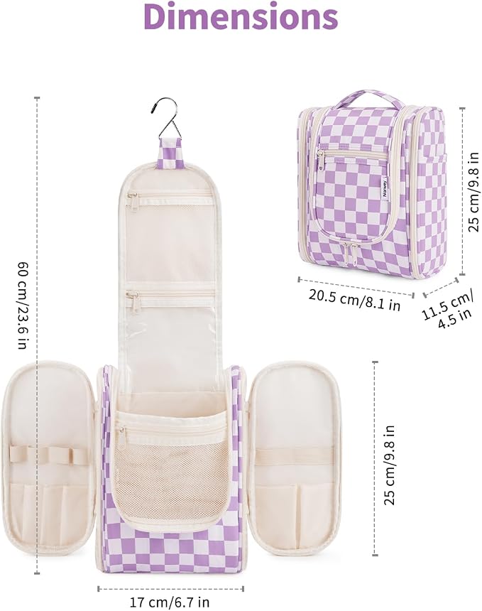 Narwey Small Checkered Hanging Travel Toiletry Bag - Image 6