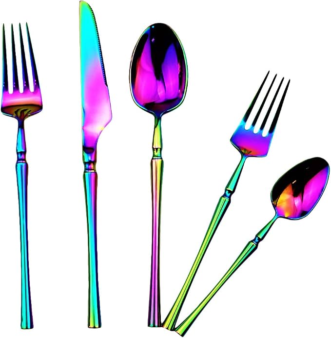 Gugrida 20 piece Rainbow Flatware Set 304 Stainless Steel Fork Spoon Cutlery - Image 6