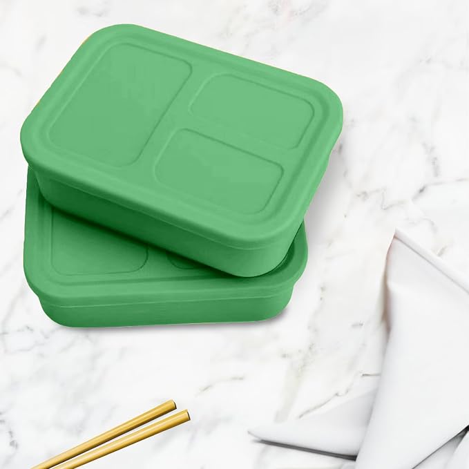 Platinum Silicone Bento Lunch Box Set of 2 – 3 Compartments, Microwave & - Image 7