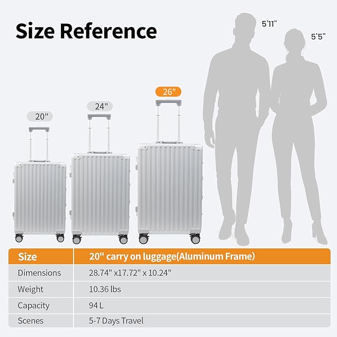 26 Inch Checked Luggage with Spinner Wheels, No Zipper Aluminum Frame Hard - Image 3