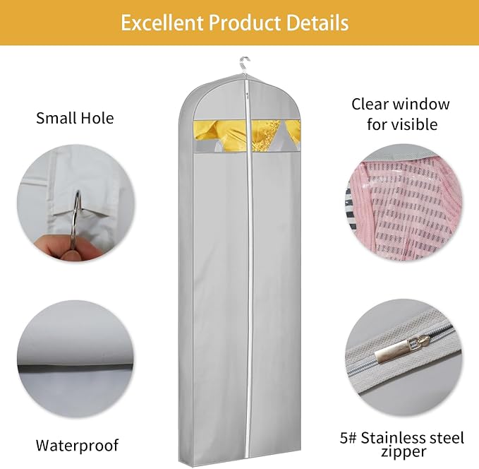 65" Dress Bags for Gowns Long, Dress Garment Bags for Hanging Clothes, Dress - Image 3