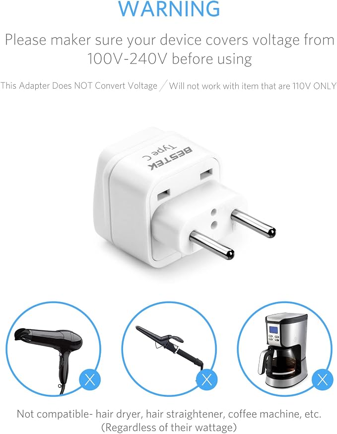 BESTEK European Travel Plug, Grounded Universal Power Plug - Image 4