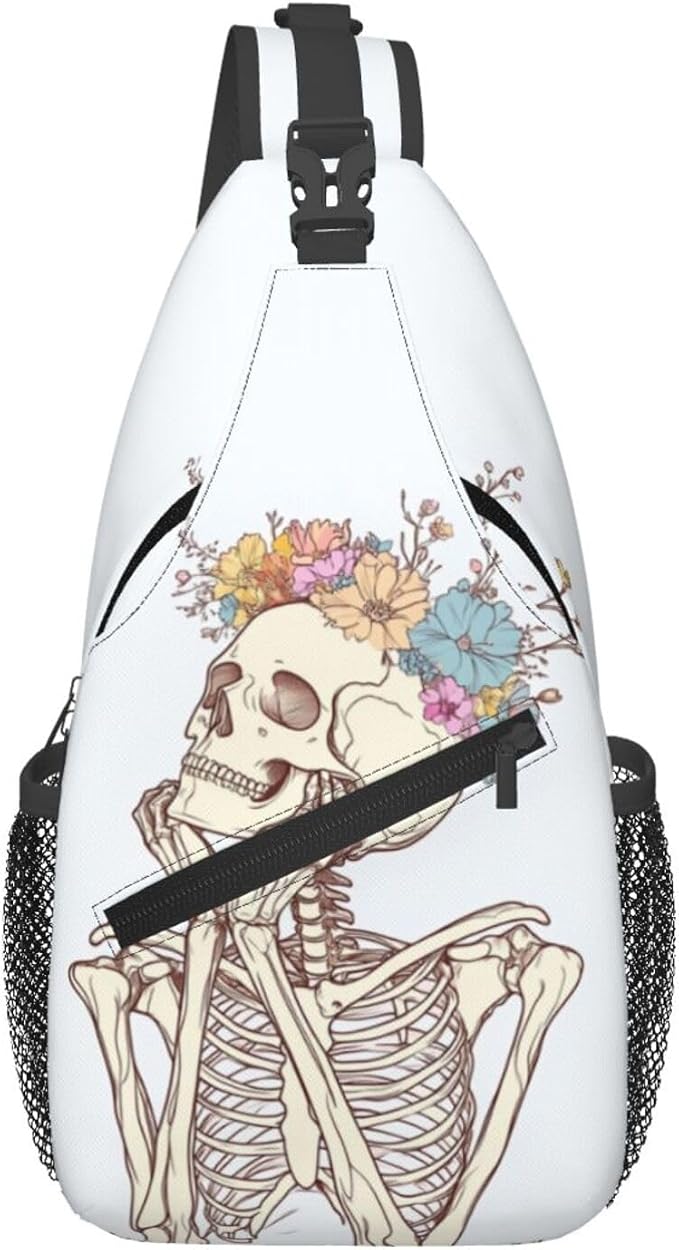 SUPLUCHOM Sling Bag Skeleton Flower Skull Hiking Daypack Crossbody Shoulder by SUPLUCHOM