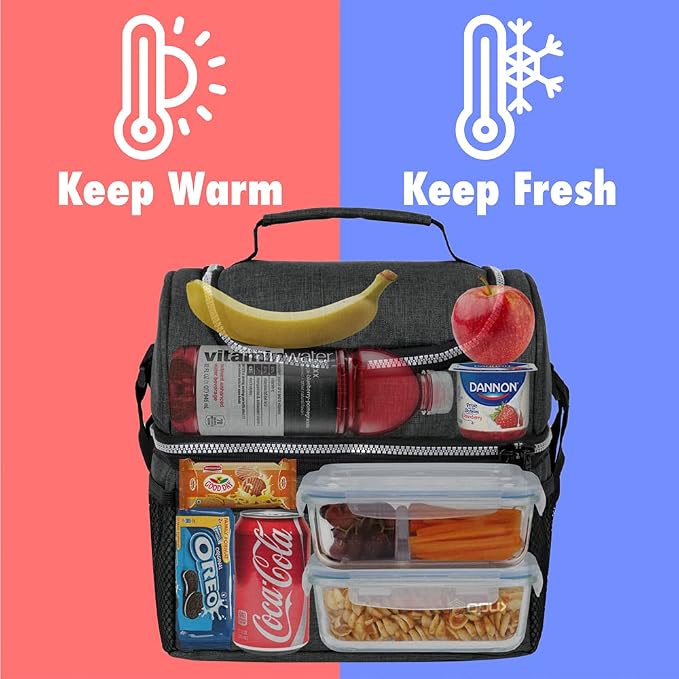 OPUX Lunch Box For Men Women, Insulated Large Double Decker Lunch Bag, Charcoal - Image 2