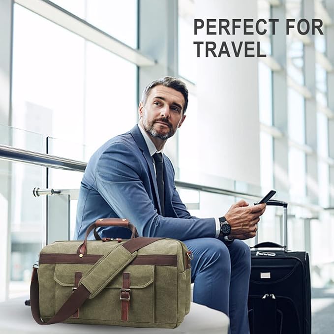 Duffle Bag for Men Waterproof Genuine Leather Canvas Travel Duffel Bags for - Image 5