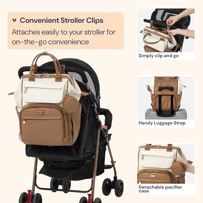 BabbleRoo Leather Diaper Bag Backpack, Unisex Stylish Travel Back Pack Nappy - Image 6