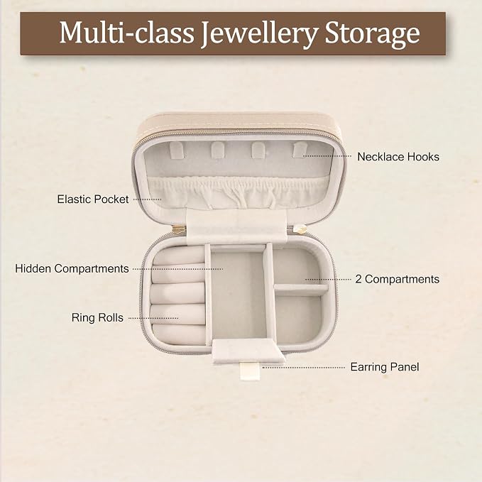 Small Travel Jewelry Case With PU Leather, Sturdy And Smooth Gold Metal Zipper - Image 4