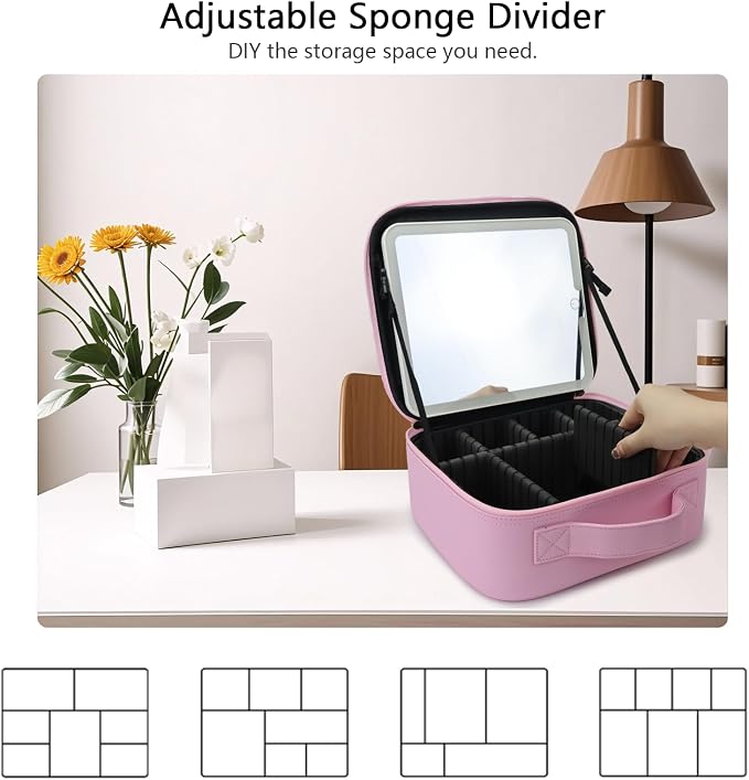 Travel Makeup Bag with LED Mirror Travel Makeup Organizer with 3 Lighted - Image 4