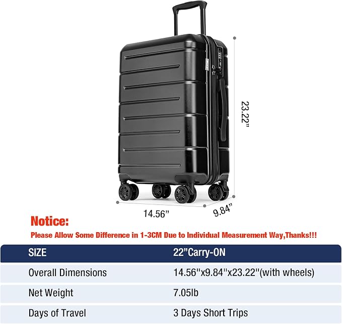 KYME Hardside Carry On Luggage 22x14x9 Airline Approved - Image 7