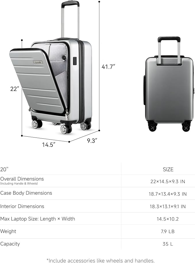 LUGGEX Carry On Luggage 22x14x9 Airline Approved, Polycarbonate Hard Suitcase - Image 8