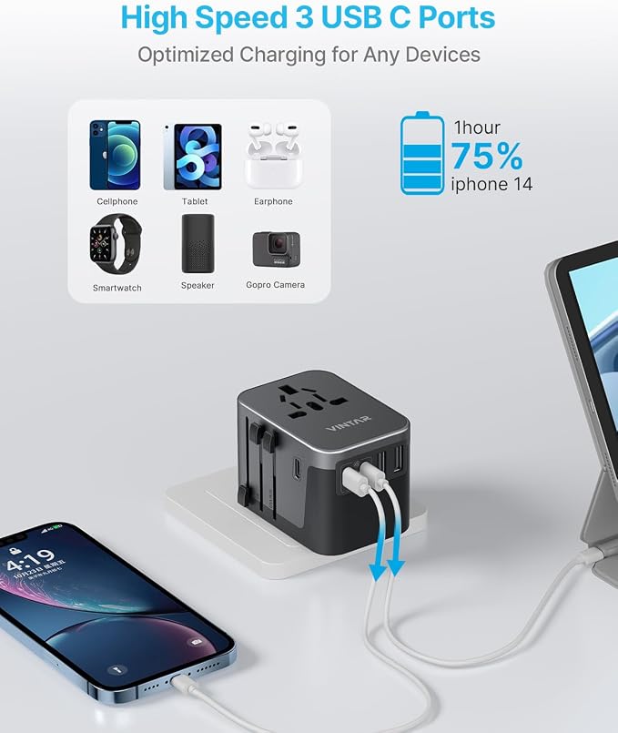 Universal Travel Adapter, VINTAR International Power Adapter - Image 7