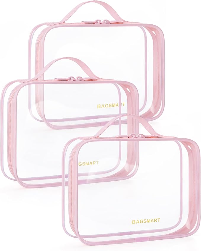 BAGSMART TSA Approved Clear Toiletry Bag, 3 Packs Quart Size Water Resistant by BAGSMART
