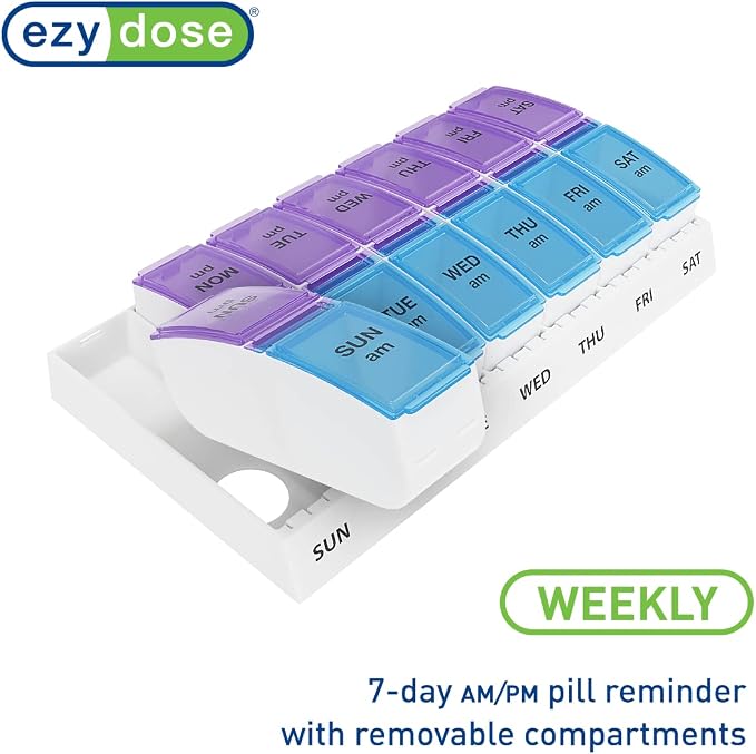 EZY DOSE Weekly AM/PM Pill Organizer, Vitamin and Medicine Box, Large Pop-out - Image 4