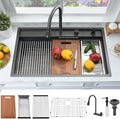 33 Inch Black Waterfall Kitchen Sink Workstation -Bokaiya 33x19 Drop In Kitchen by Bokaiya