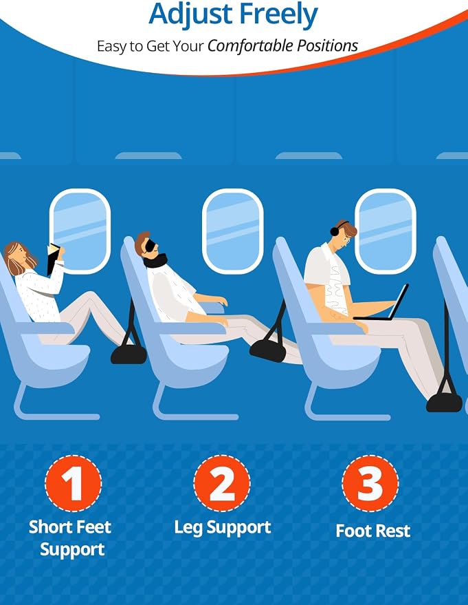 2 Pack Airplane Foot Hammock, Portable Travel Feet Rest Leg Relief, Ergonomic - Image 2