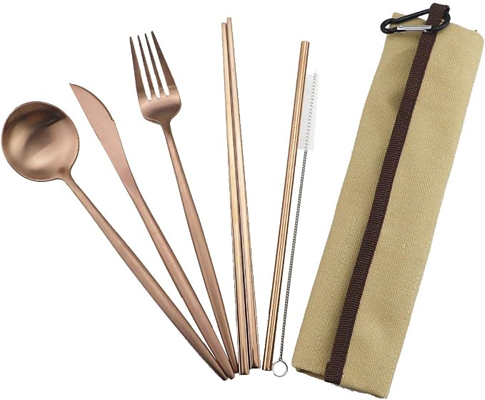Gugrida Reusable Travel Utensils, 7 Piece Portable 304 Stainless Steel - Image 2